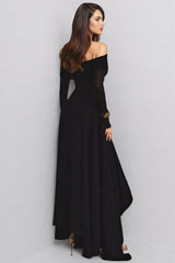Ophelia Black Long Sleeved Asymmetric Midi Dress