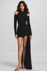 Tata Hollow Black Split Mini Dress