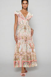 Haldena V-Neck Strappy Print Maxi Dress