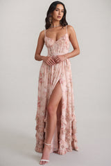 Urielad Pink Halter Print Maxi Dress
