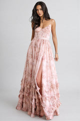 Urielad Pink Halter Print Maxi Dress