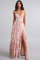 Urielad Pink Halter Print Maxi Dress