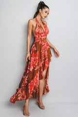 Corvak Backless Floral Printed Maxi Dress