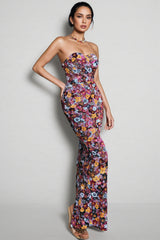 Cyria Strapless Flower Sequin Maxi Dress