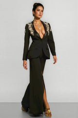 Pael Rhinestone Split Blazer Set