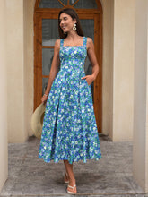 Crisscross Tie Back With Pockets Floral Print Long Dress