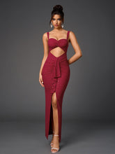 Cut Out Flounce Trim Ruched Glitter Mesh Dress