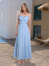 Cut Out Tie Front Flounce Trim Solid Cami Dress