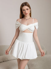 Cut Out Twist Front Cold Shoulder Ruched Cake Dress