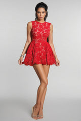 Duskel Red Sleeveless Embroidered Mini Dress