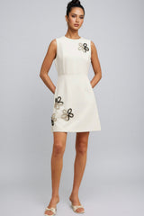 Vida White Round Neck Floral Mini Dress