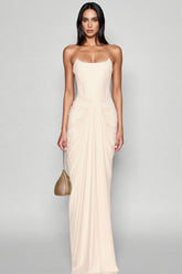 Donna White Strapless Fishbone Maxi Dress