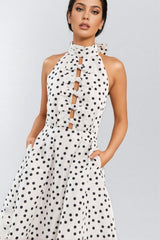 Cainea Bowknot Polka Dot Midi Dress