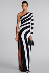 Delia Black and White Striped Maxi Dress