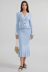 Yuri Blue Long Sleeve Fishtail Midi Dress Set