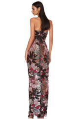 Astrid Mesh Sequin Embroidered Print Maxi Dress