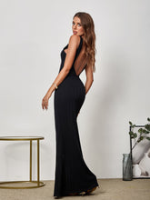 Deep V-Neck Backless Mermaid Hem Bodycon Dress