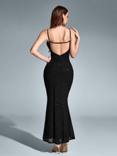 Deep V-Neck Backless Mermaid Mesh Sequin Dress