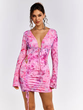 Deep V-Neck Backless Tie Floral Dress