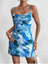 Draped Mesh Floral Print Cami Dress