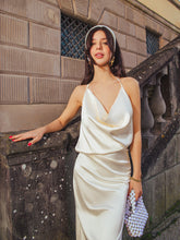 Draped Split Thigh Satin Backless Maxi Dress