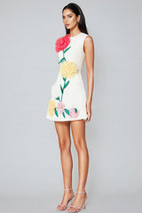 Flavia White Buttercup Embroidered Mini Dress