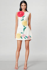 Flavia White Buttercup Embroidered Mini Dress