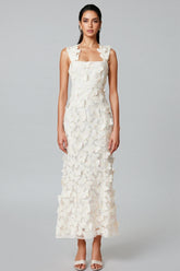 Sienla White Butterfly Midi Dress