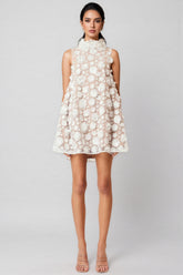 Maline White High Neck Trapeze Mini Dress