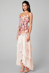 Anwes Pink Floral Frilled Maxi Dress