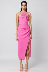 Lorrlk Pink 3D Floral Midi Dress