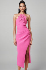 Lorrlk Pink 3D Floral Midi Dress