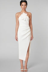 Kaelt White 3D Floral Midi Dress