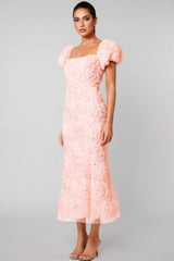 Livia Pink 3D Floral Midi Dress