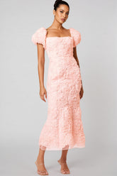 Livia Pink 3D Floral Midi Dress
