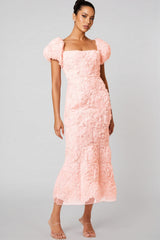 Livia Pink 3D Floral Midi Dress