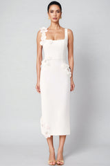 Flavia White 3D Floral Midi Dress