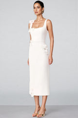 Flavia White 3D Floral Midi Dress