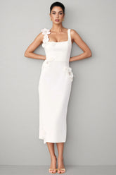 Flavia White 3D Floral Midi Dress