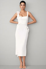 Flavia White 3D Floral Midi Dress