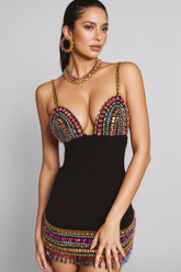 Kirand Colourful Diamonds Halter Mini Dress