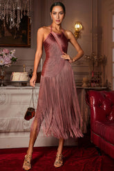 Quelr Halterneck Fringe Midi Dress