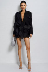 Luna Black Ruched Floral Blazer Mini Dress