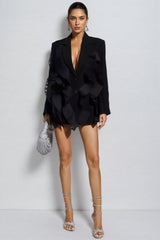 Luna Black Ruched Floral Blazer Mini Dress