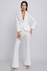 Mavi Coloured Diamonds Blazer Set-White