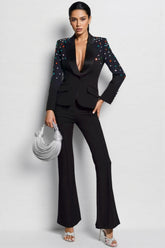 Celi Coloured Diamonds Blazer Set-Black