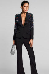 Celi Coloured Diamonds Blazer Set-Black