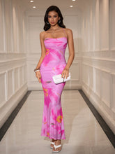 Floral Print Ruched Crisscross Back Maxi Dress