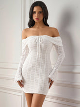 Flounce Sleeve Off Shoulder Lace Bodycon Dress