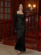 Flounce Sleeve Tie Front Flocked Mermaid Hem Dress